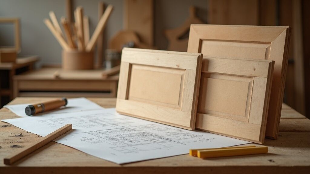 Taller con paneles de cocina y planos de despiece