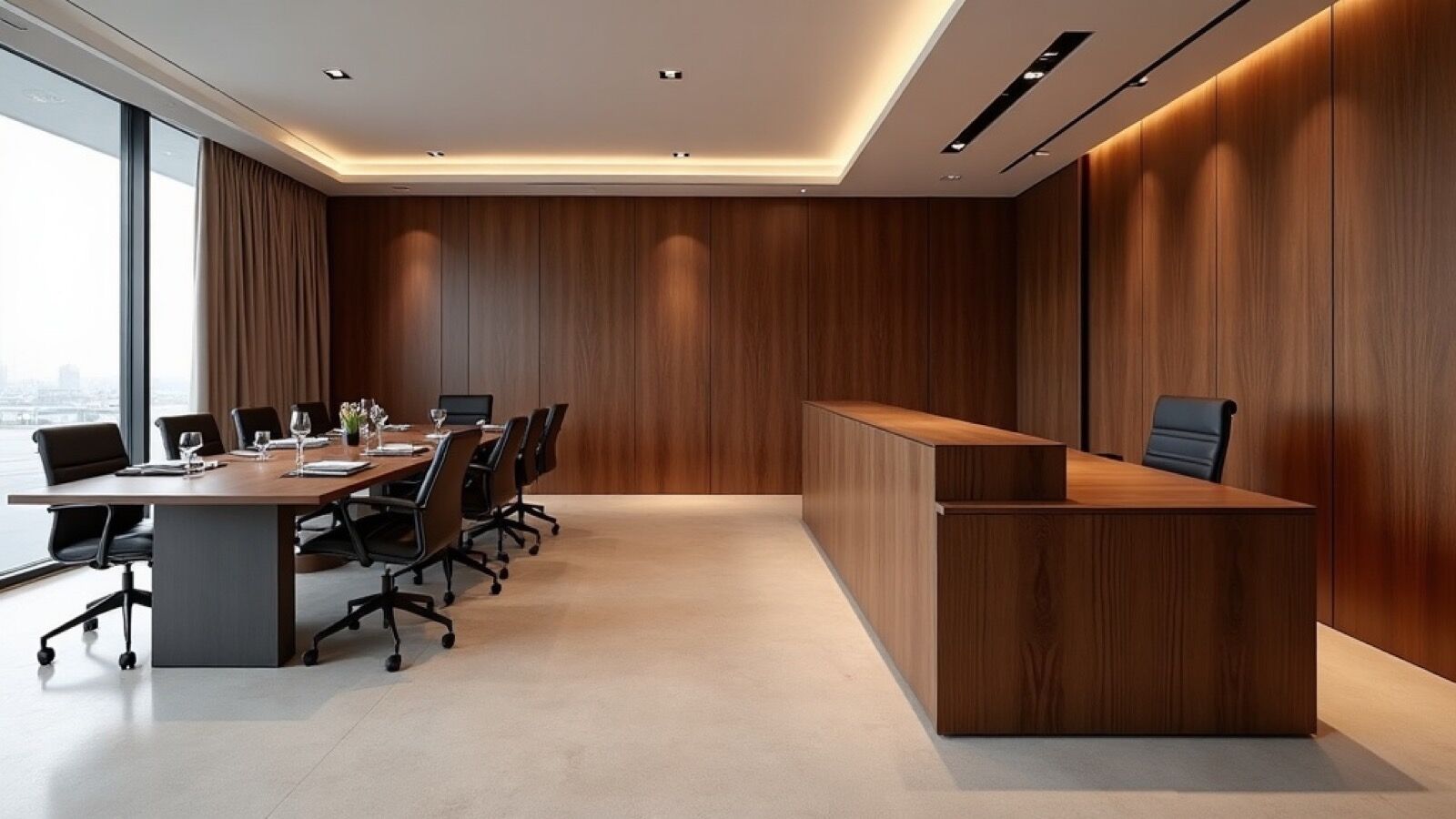 Oficina ejecutiva con mobiliario de madera a la medida