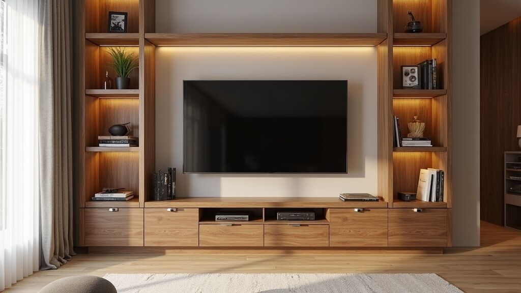 Centro de TV de madera a la medida en sala